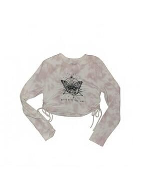 Cold Crush Pink/white long sleeve ruched side crop top Size L